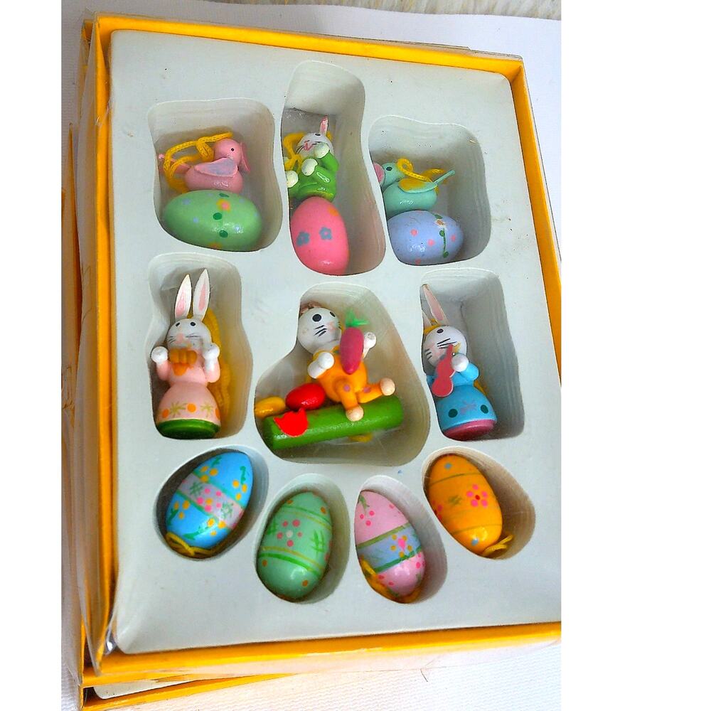 Vintage Wooden Easter Ornaments Set of 10